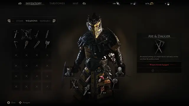 Axe and Dagger dual-wield combo string in Mortal Shell II